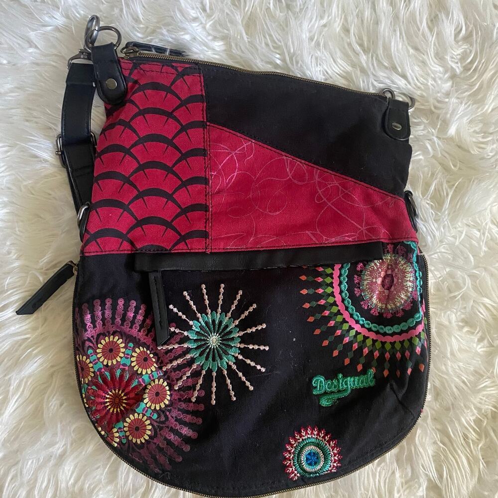 Desigual Womens Bols Folded Eclipse Canvas Boho Floral Purse Bag